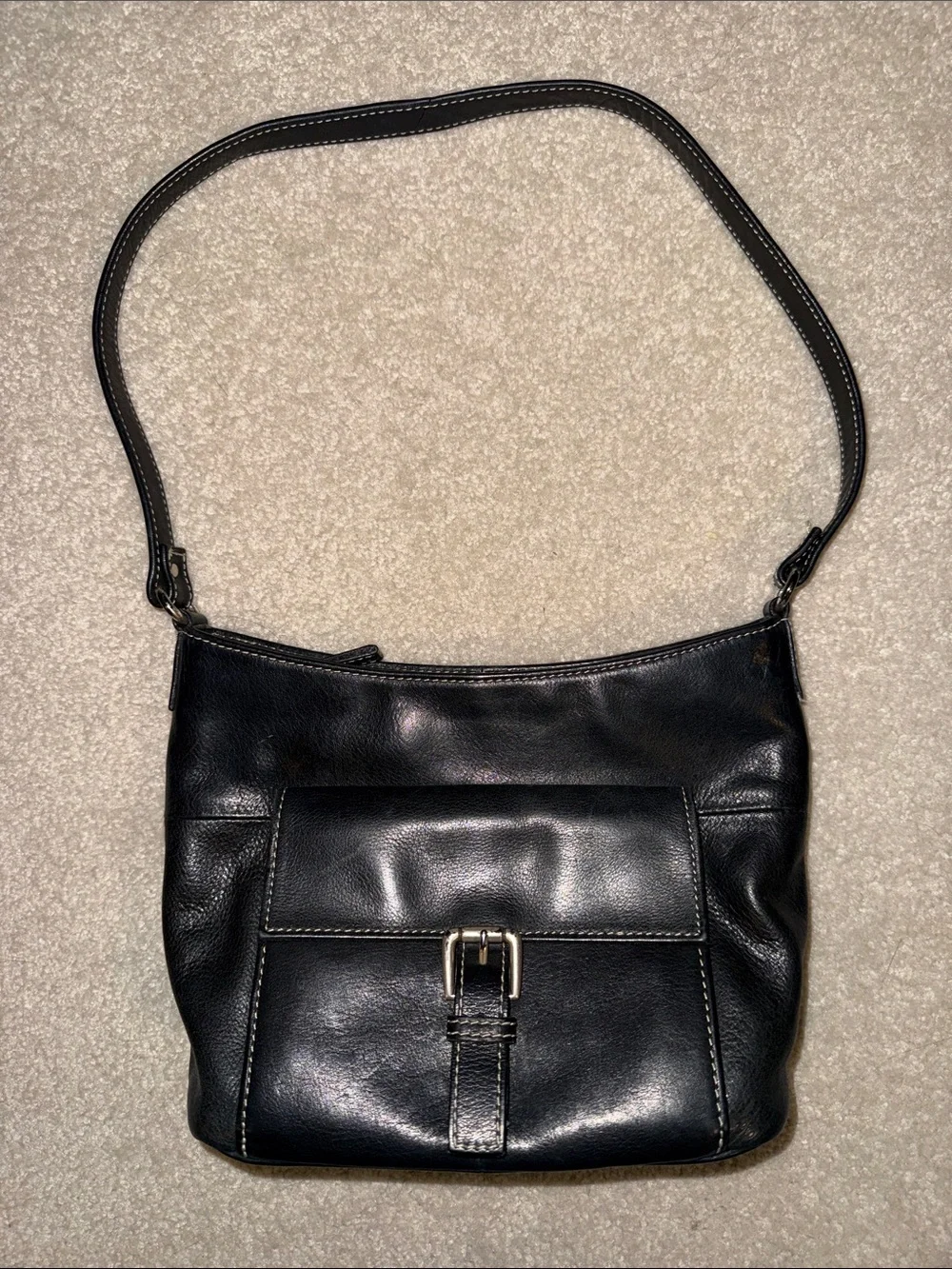 Vintage Fossil Black Leather Mini Crossbody Bag